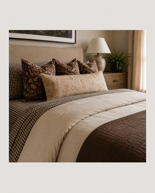 Mocha Gingham Retreat Bedding (Digital)