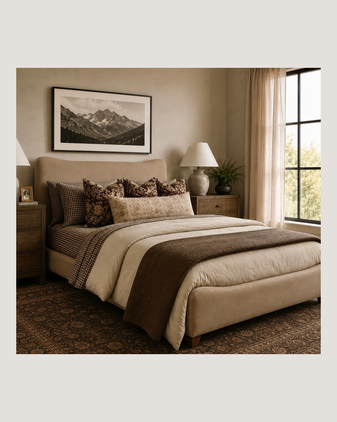 Mocha Gingham Retreat Bedding (Digital)
